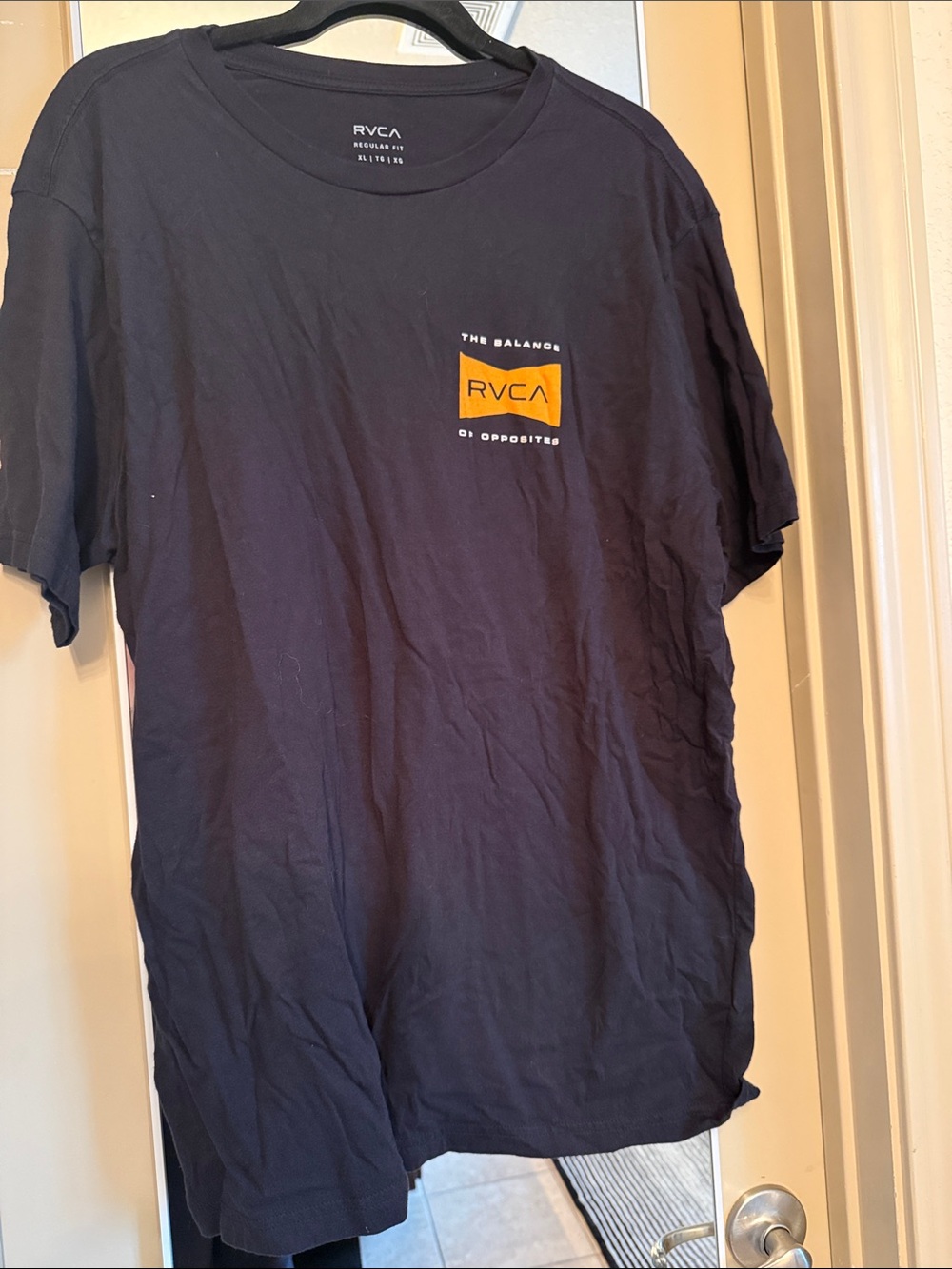 RVCA Navy Short-Sleeve Tee with Yellow Logo